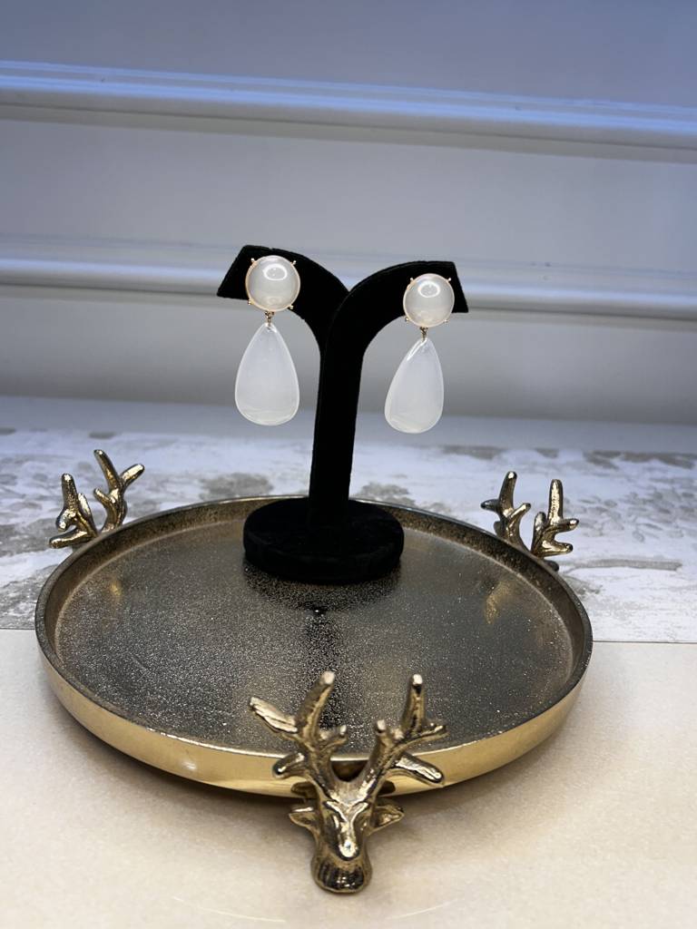 Opique White Droplet Danglers : BSJ13