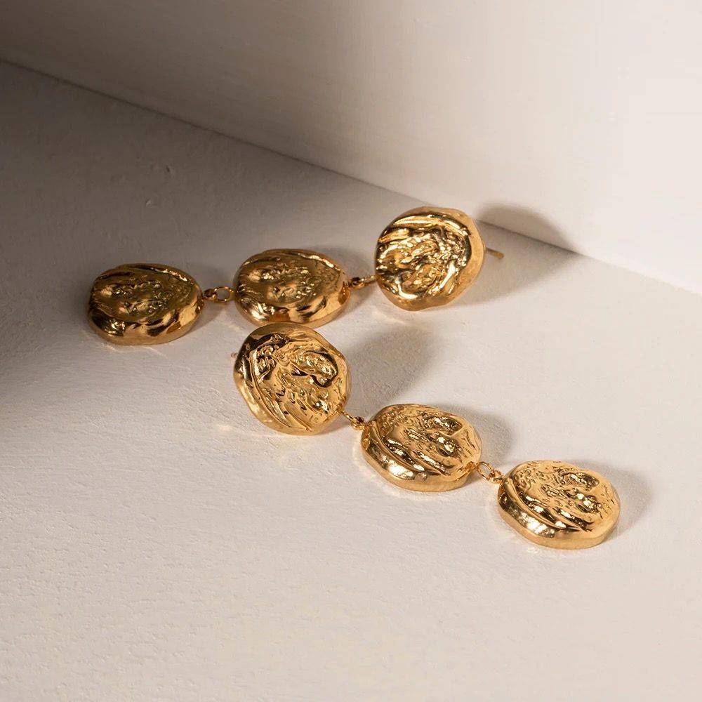 18Kt Gold Plated Triple Textured Round Earrings, Aarna : INAARNA
