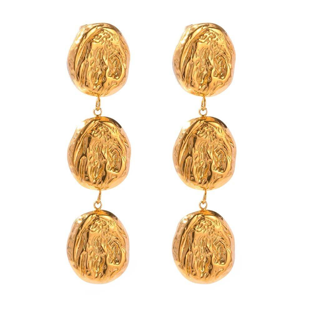 18Kt Gold Plated Triple Textured Round Earrings, Aarna : INAARNA
