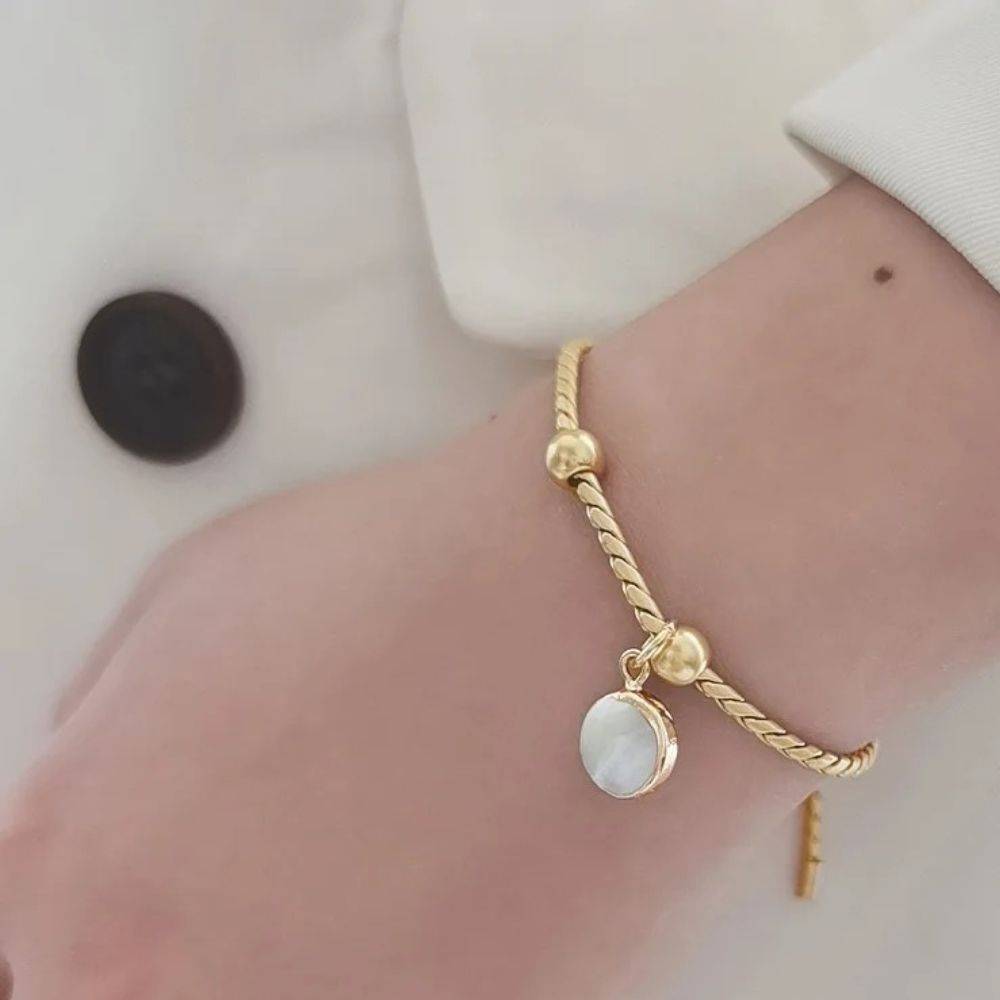 18Kt Gold Plated Snake Twist Chain White Shell Adjustable Bracelet, Alma : INALMA