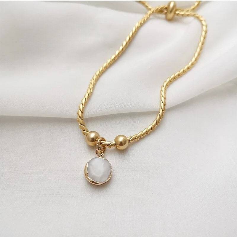 18Kt Gold Plated Snake Twist Chain White Shell Adjustable Bracelet, Alma : INALMA