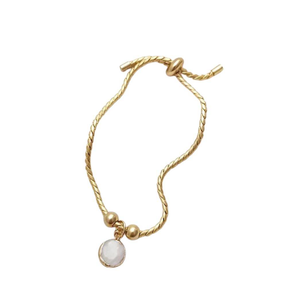 18Kt Gold Plated Snake Twist Chain White Shell Adjustable Bracelet, Alma : INALMA