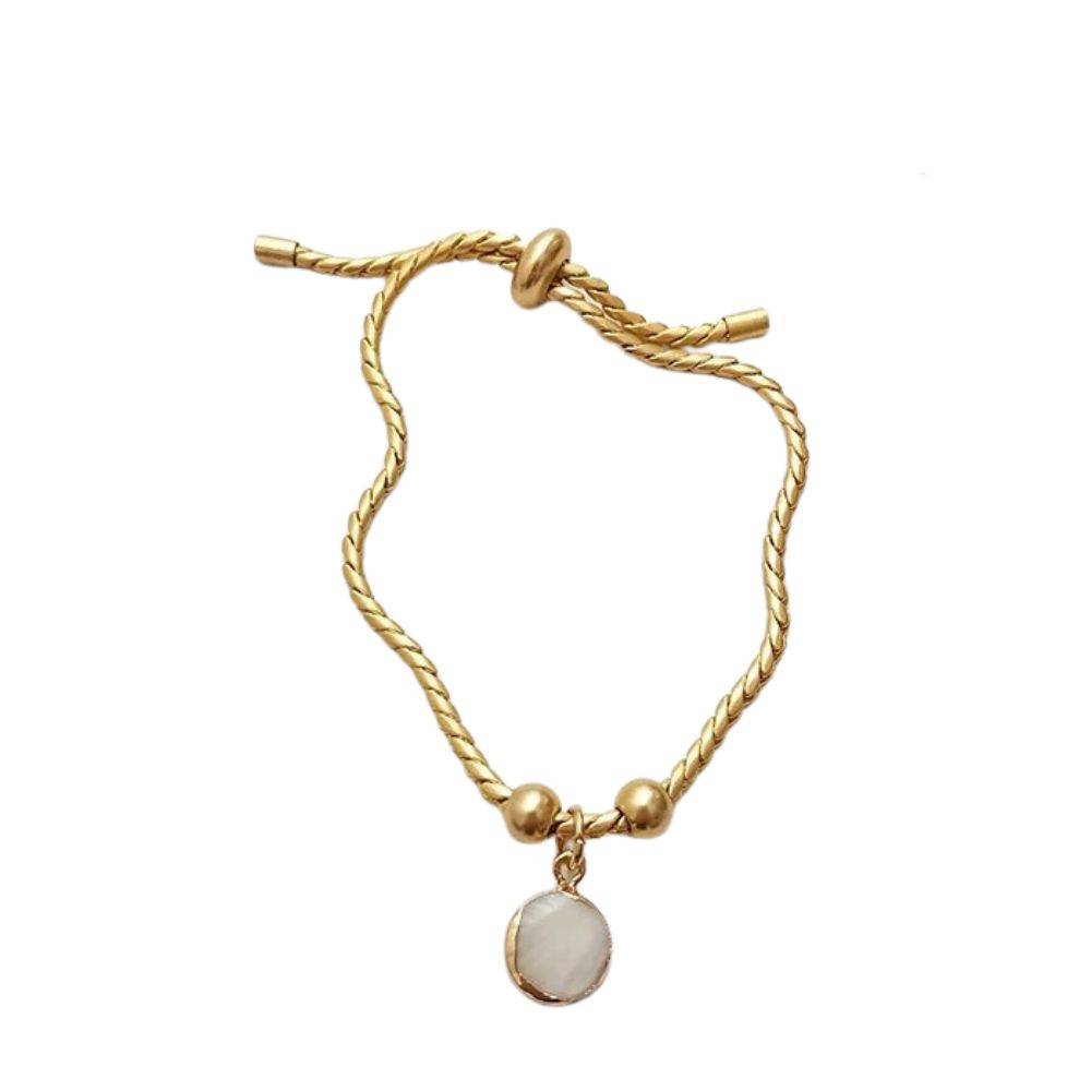 18Kt Gold Plated Snake Twist Chain White Shell Adjustable Bracelet, Alma : INALMA