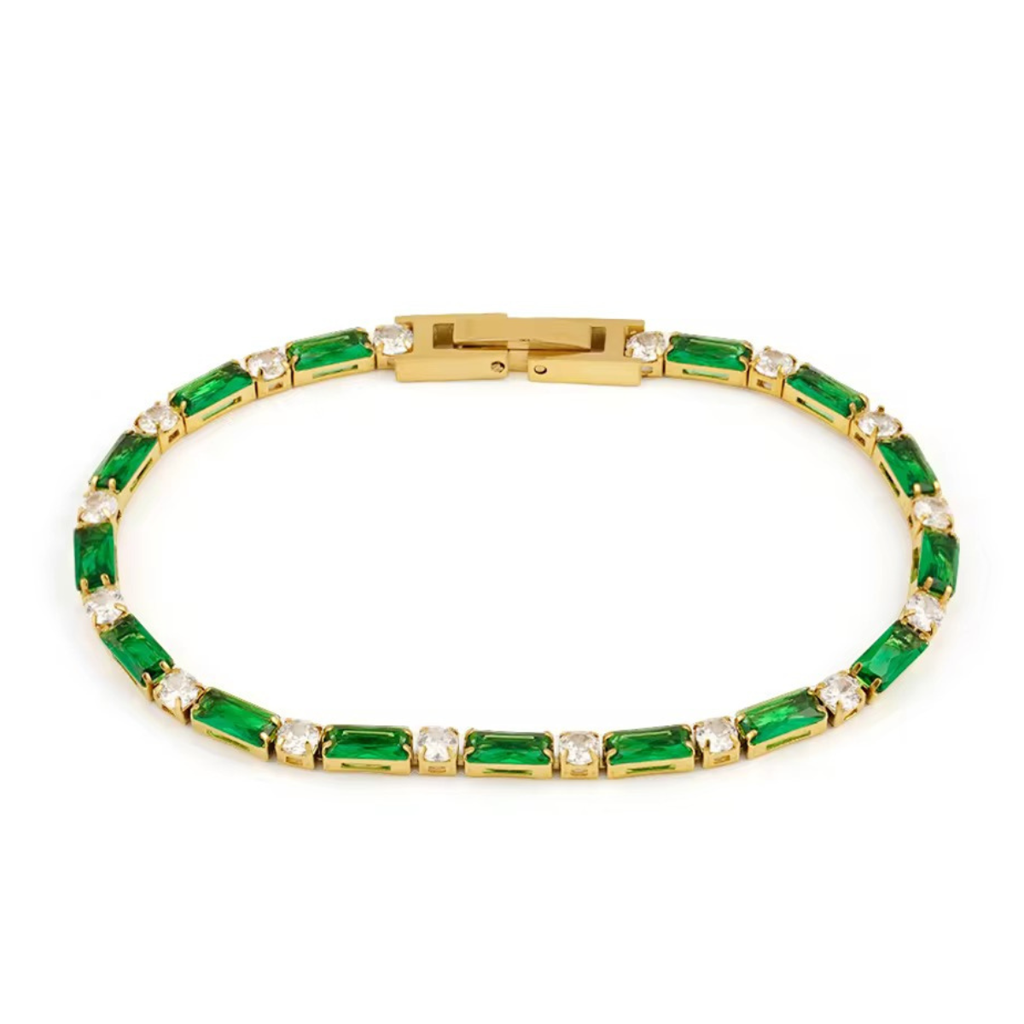 Emerald Green And White Zircon Tennis Clasp Bracelet, Avina : INAVINA