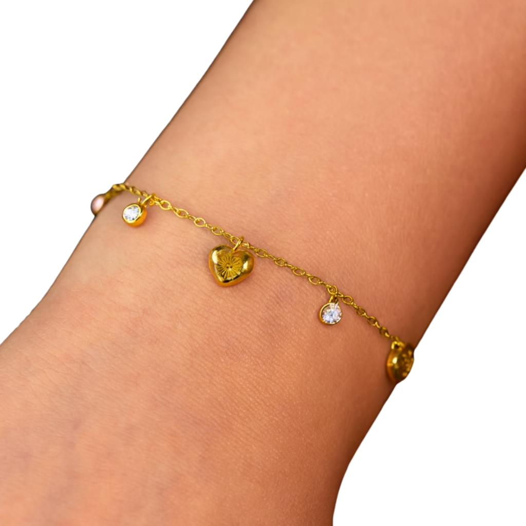North Star Heart & Round Zircon Charm Bracelet, Azura : INAZURA
