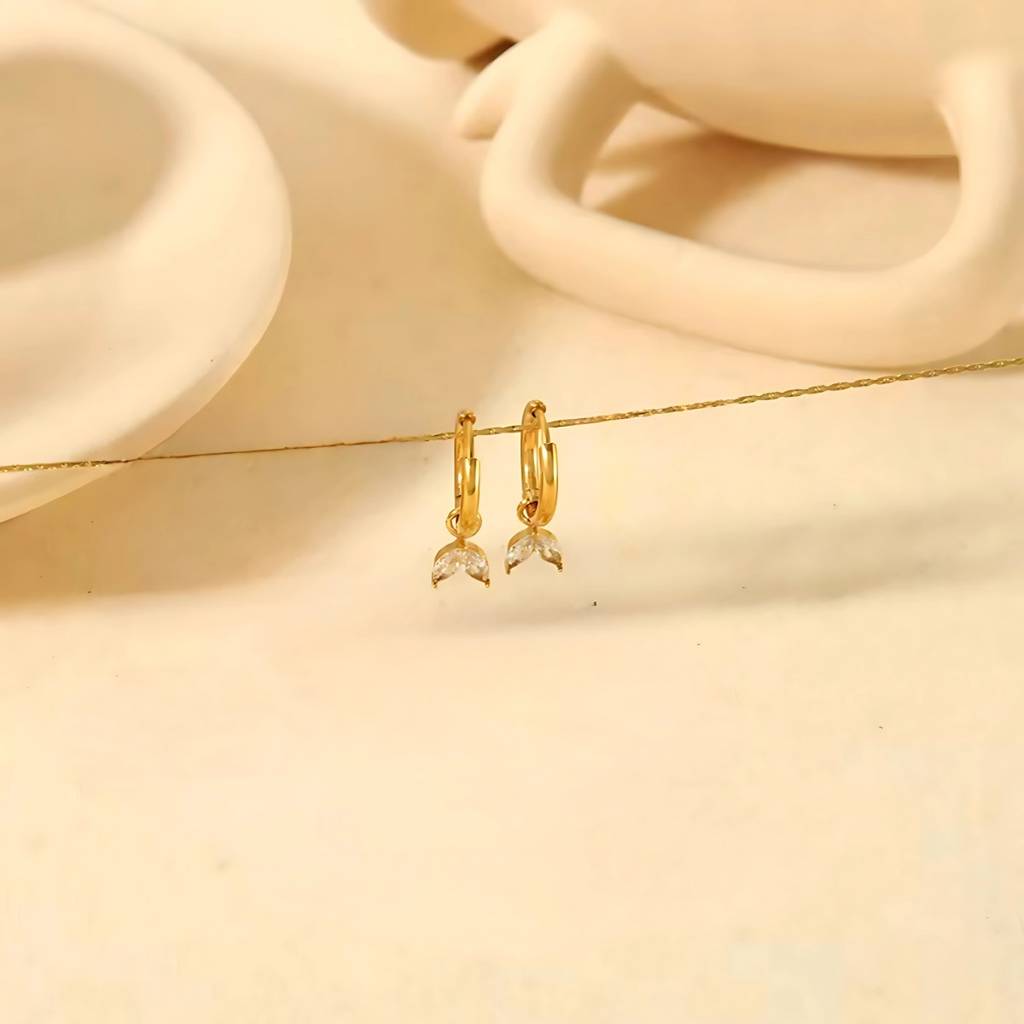 18Kt Gold Plated Minimal Two Petal Floral Charm Stainless Steel Waterproof Earrings, Daffodil : INDAFFODIL