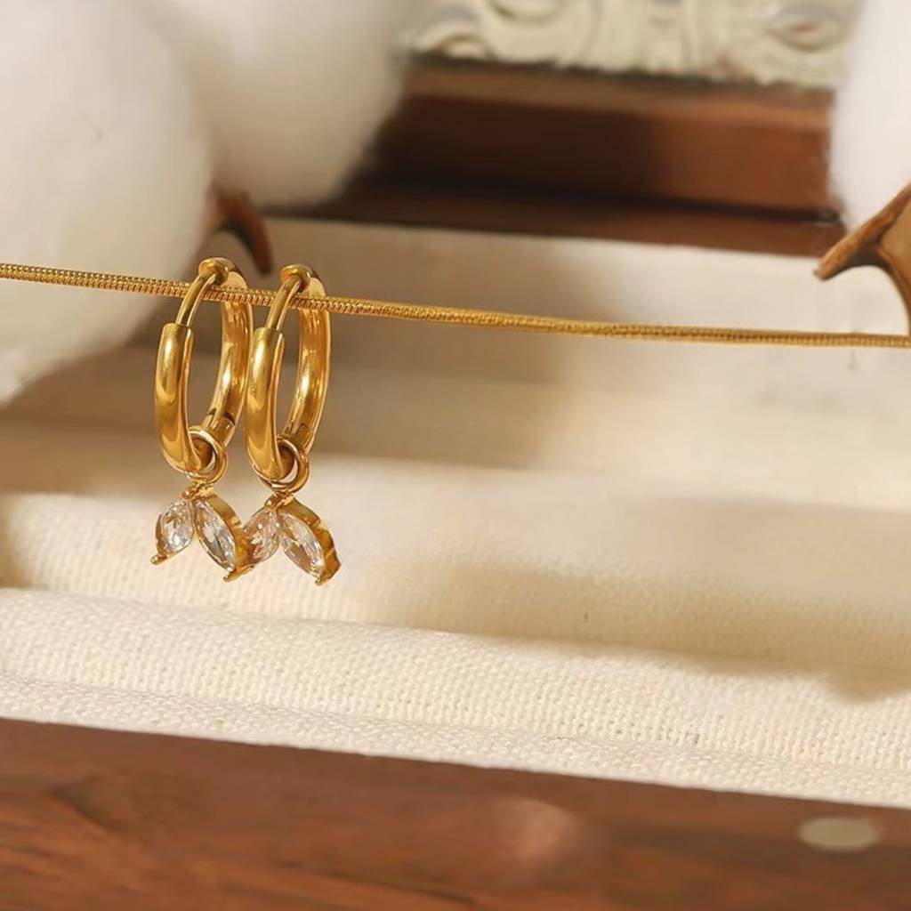 18Kt Gold Plated Minimal Two Petal Floral Charm Stainless Steel Waterproof Earrings, Daffodil : INDAFFODIL