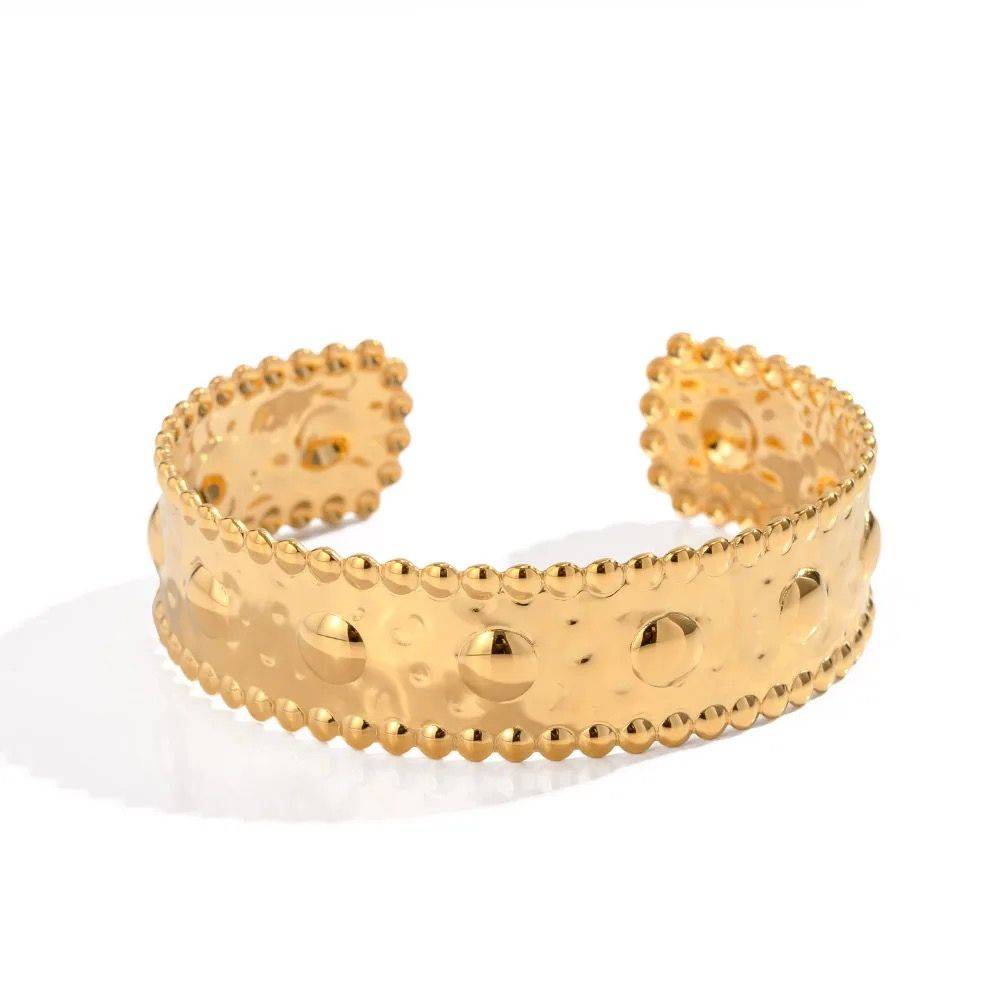 18Kt Gold Plated Hollow Hammered Open Bangle, Demi : INDEMI