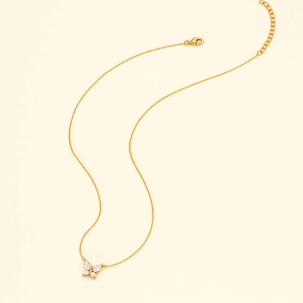 Minimal Zircon Butterfly Stainless Steel Waterproof Pendant Necklace, Elara : INELARA