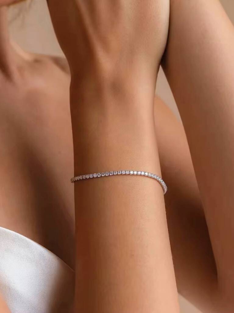 18 Kt Gold Plated Stainless Steel Sleek Tennis Bracelet, Halo Gold  Stainless Steel