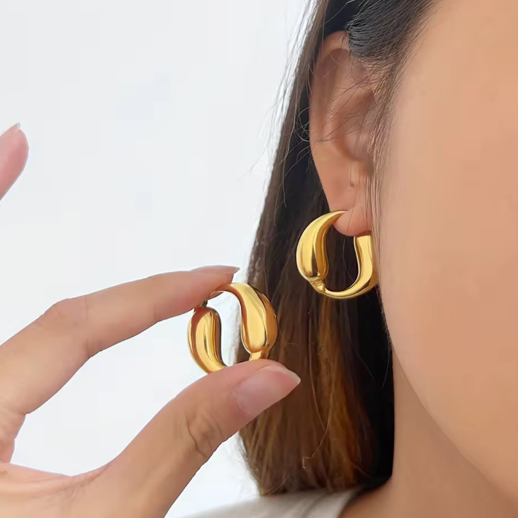 Double Water Drop Splicing Hoop Earrings, Leah : INLEAH