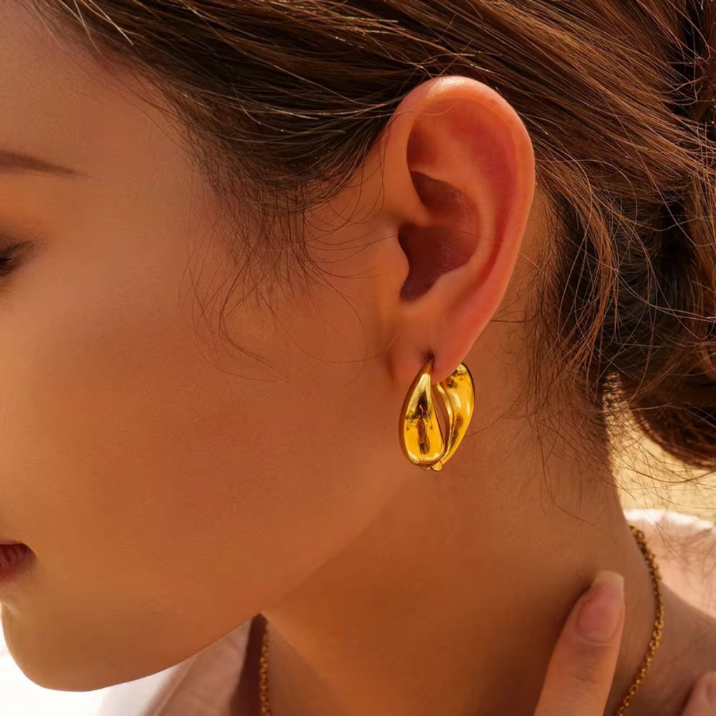 Double Water Drop Splicing Hoop Earrings, Leah : INLEAH