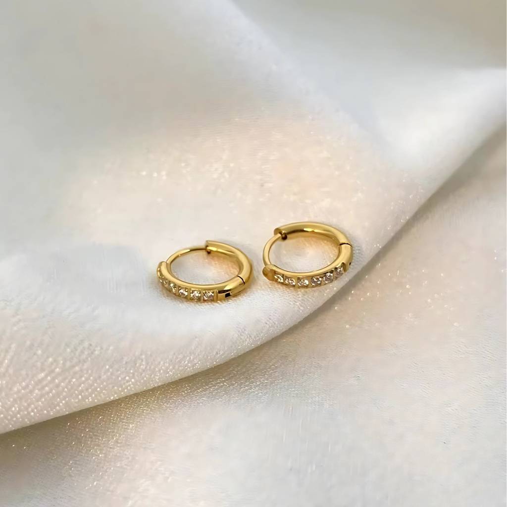 18Kt Gold Plated Set Of Three Flower And Golden Hoops Stainless Steel Waterproof Earrings Set, Liana : INLIANA