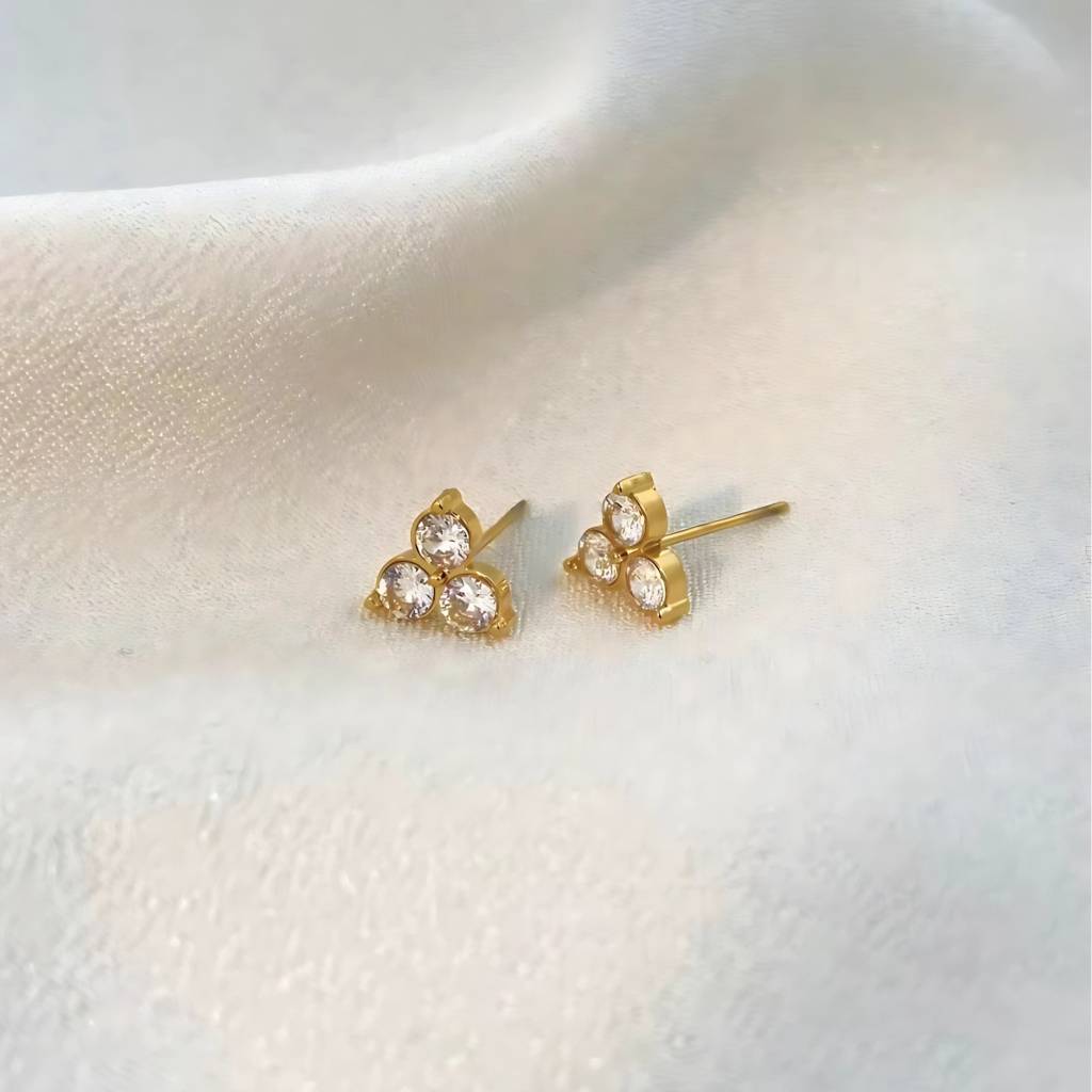 18Kt Gold Plated Set Of Three Flower And Golden Hoops Stainless Steel Waterproof Earrings Set, Liana : INLIANA
