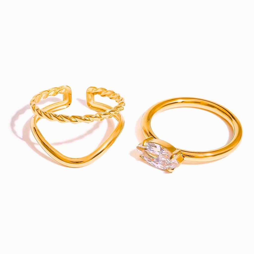 Set Of 3 Stackable Water Droplet And Leaves Stainless Steel Waterproof Rings, Magnolia : INMAGNOLIA