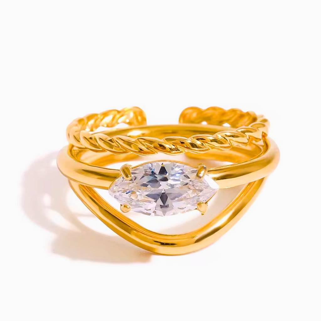Set Of 3 Stackable Water Droplet And Leaves Stainless Steel Waterproof Rings, Magnolia : INMAGNOLIA