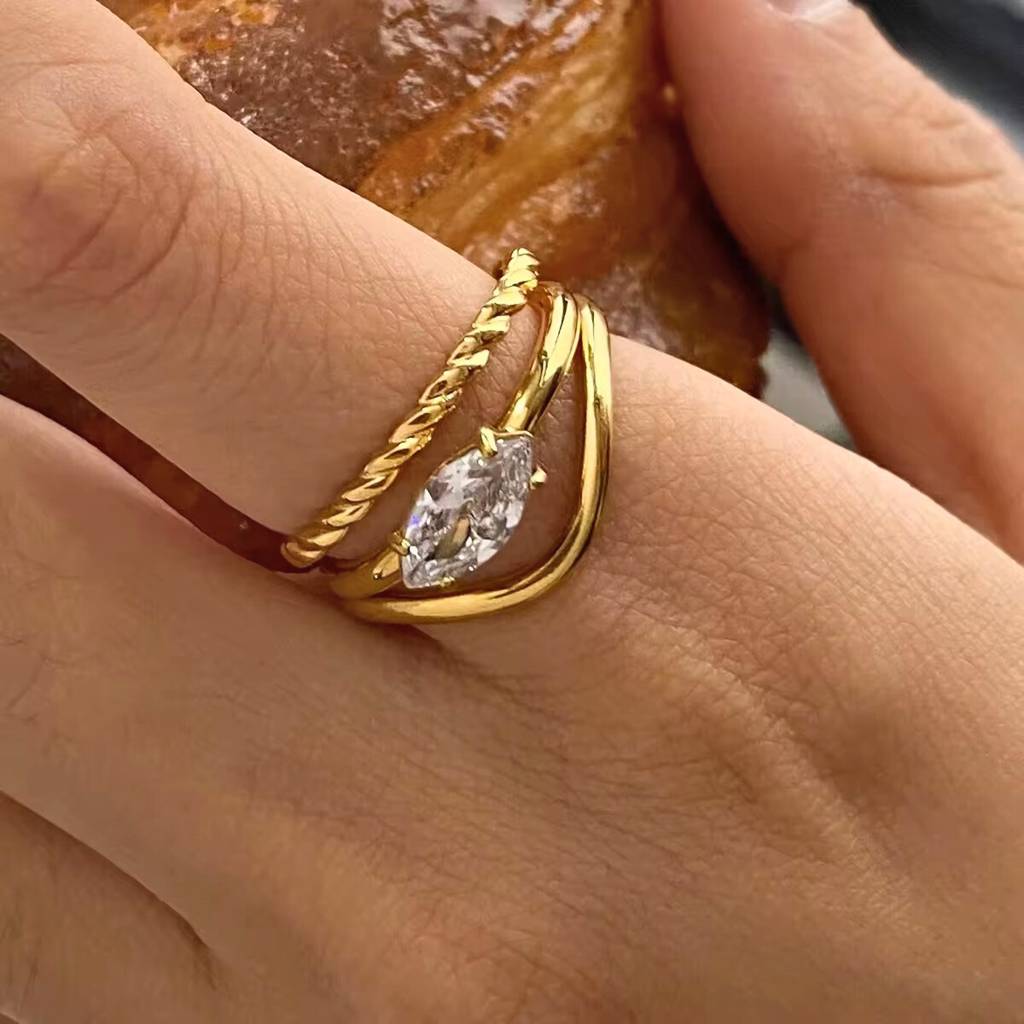 Set Of 3 Stackable Water Droplet And Leaves Stainless Steel Waterproof Rings, Magnolia : INMAGNOLIA