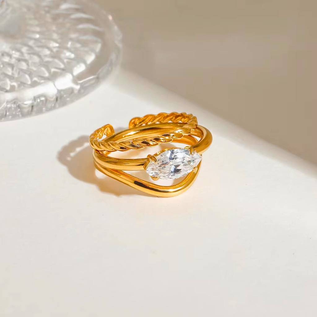 Set Of 3 Stackable Water Droplet And Leaves Stainless Steel Waterproof Rings, Magnolia : INMAGNOLIA