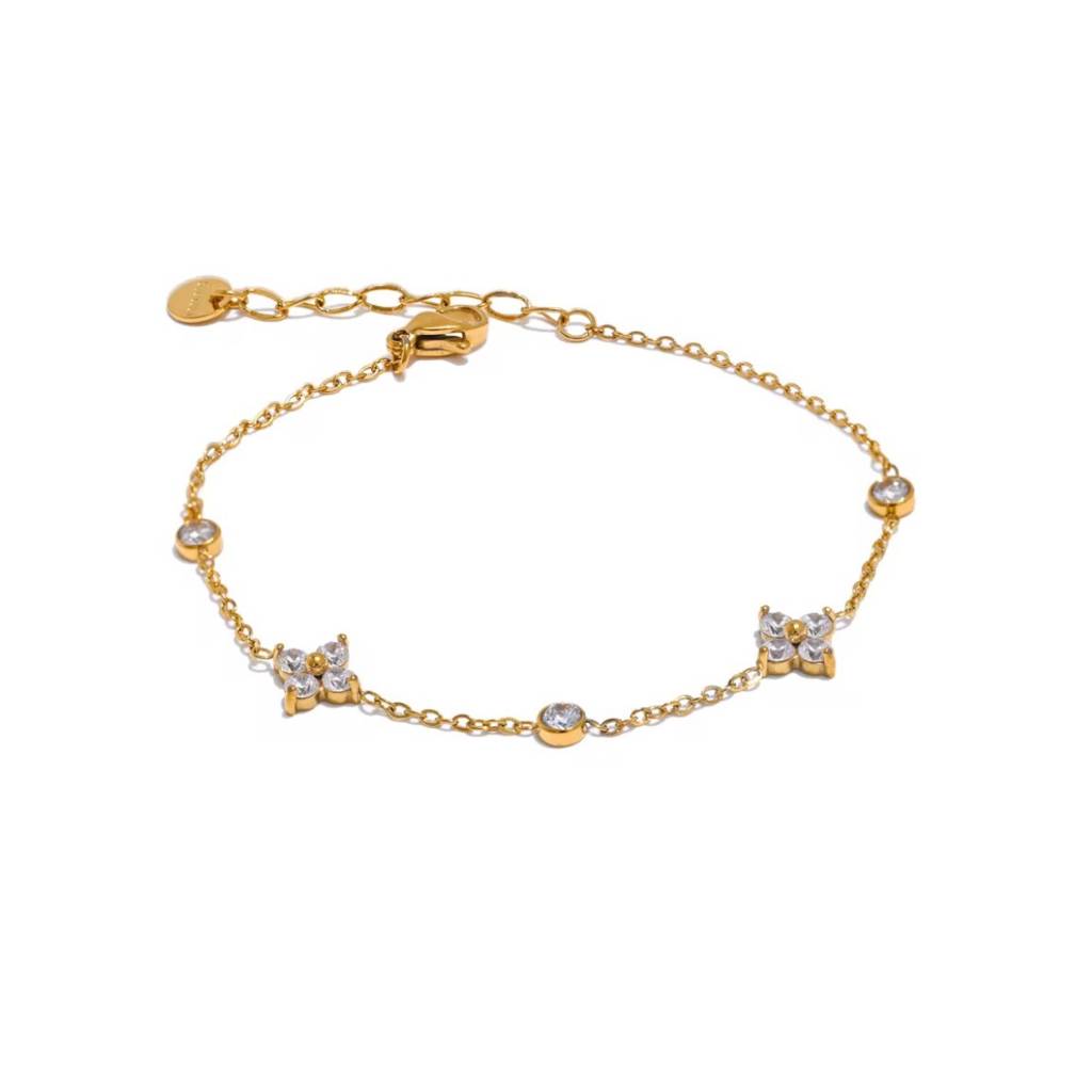Minimal Flower And Zircon Stainless Steel Waterproof Bracelet, Mirahi : INMIRAHI