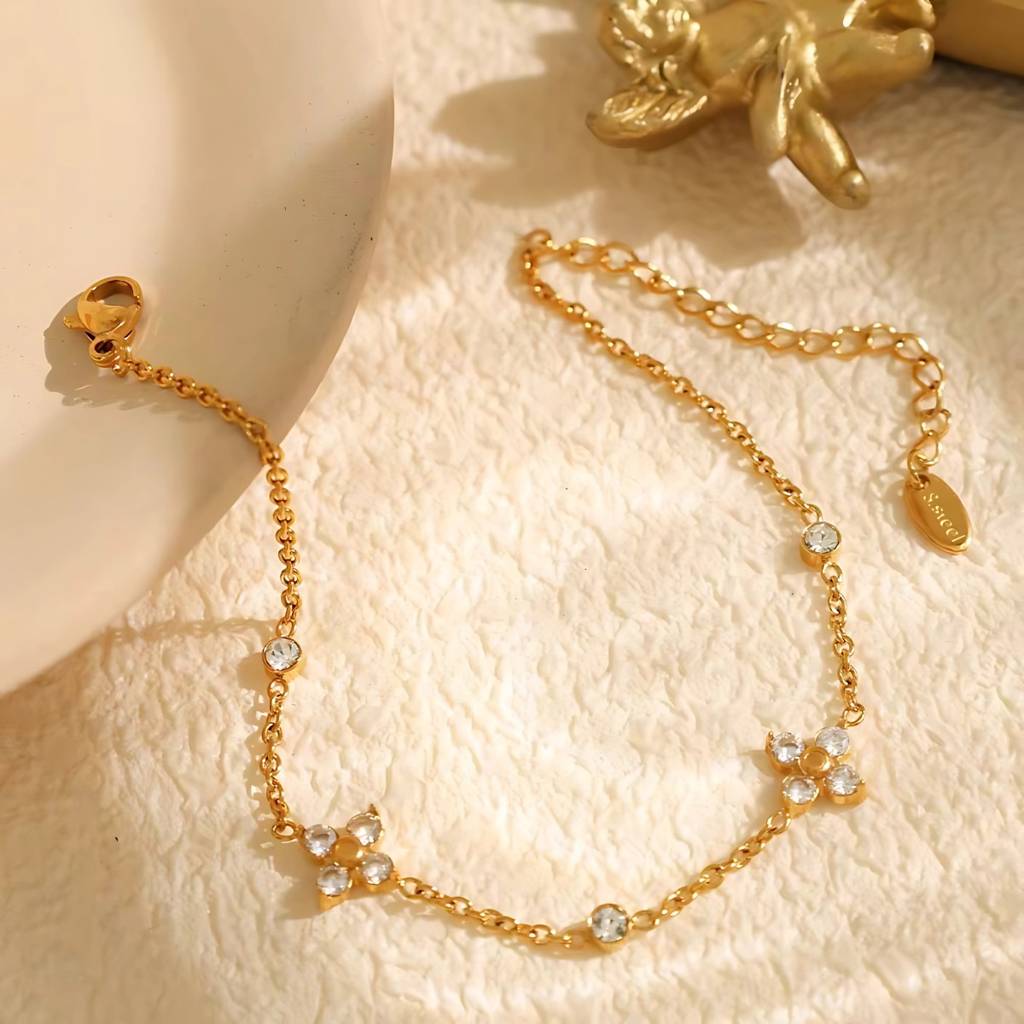 Minimal Flower And Zircon Stainless Steel Waterproof Bracelet, Mirahi : INMIRAHI