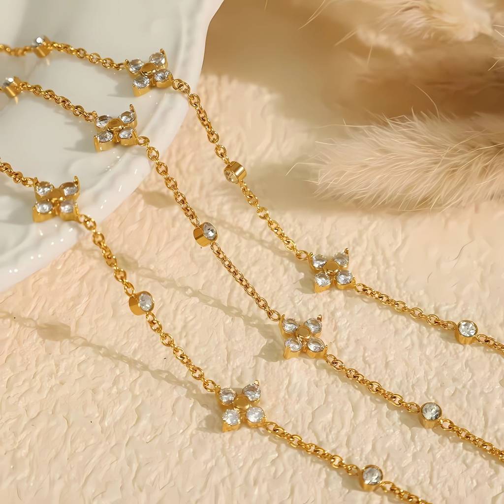 Minimal Flower And Zircon Stainless Steel Waterproof Bracelet, Mirahi : INMIRAHI