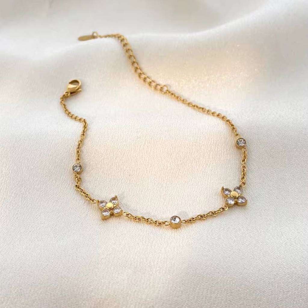 Minimal Flower And Zircon Stainless Steel Waterproof Bracelet, Mirahi : INMIRAHI