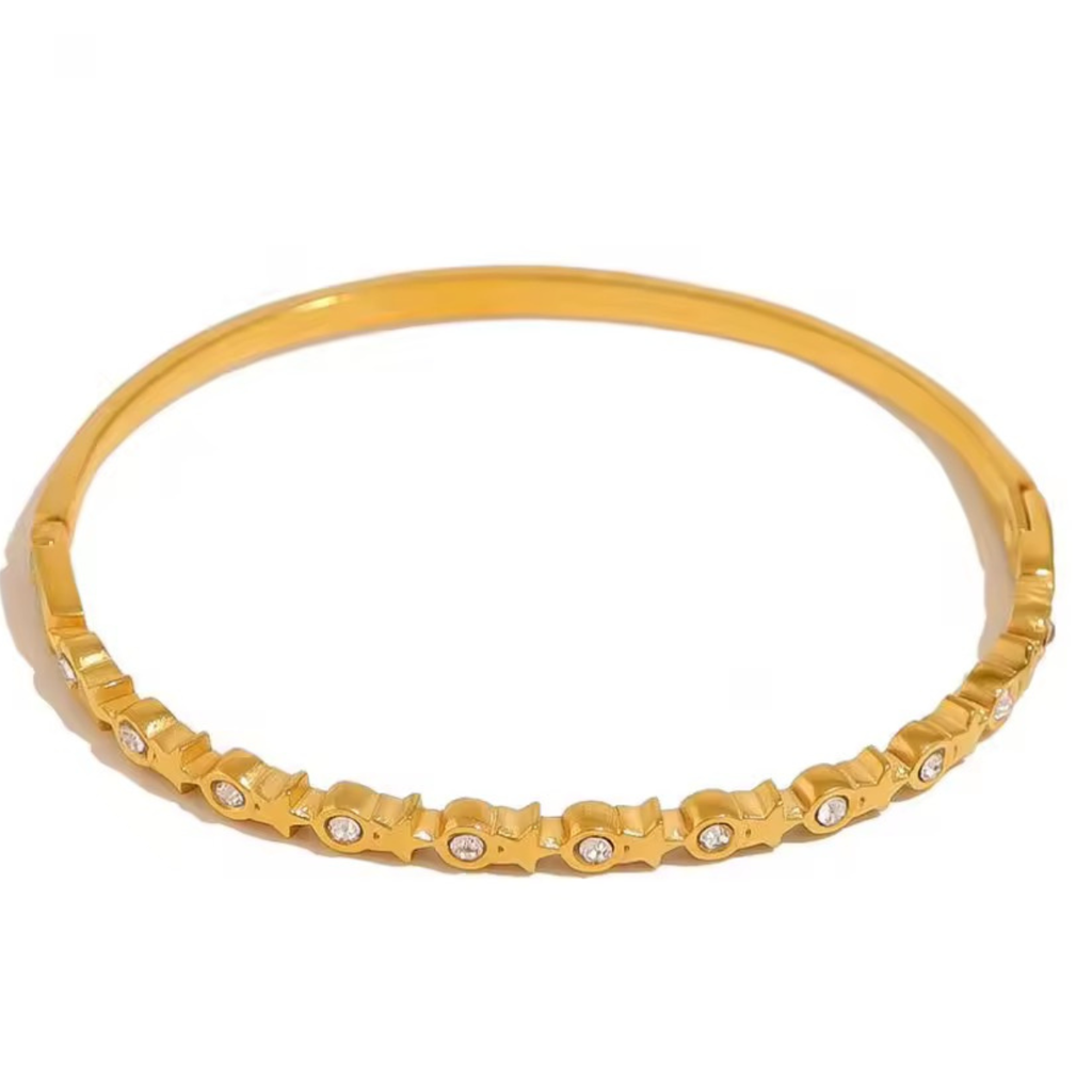 Unique Iced Out Star And Round Zircon Cuff Bracelet, Molly : INMOLLY