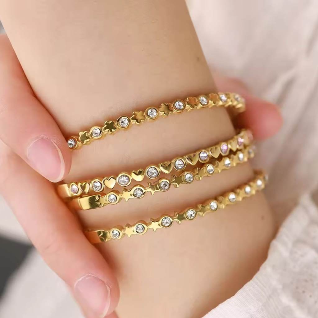 Unique Iced Out Star And Round Zircon Cuff Bracelet, Molly : INMOLLY