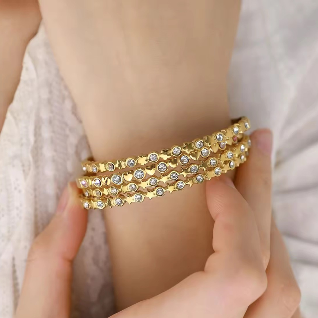 Unique Iced Out Star And Round Zircon Cuff Bracelet, Molly : INMOLLY