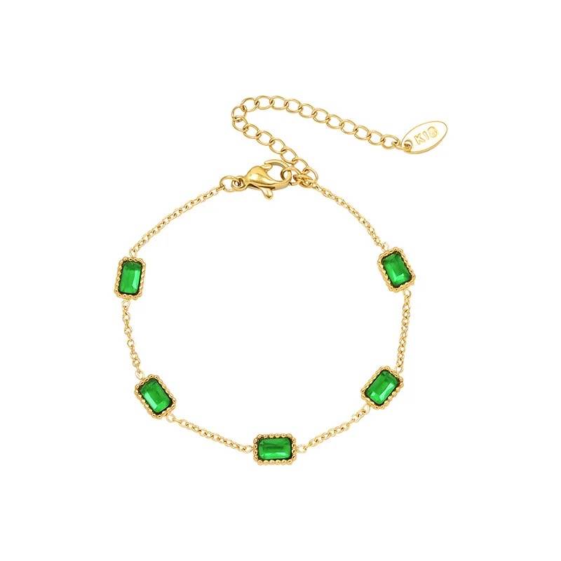 18Kt Gold Plated Rectangle Emerald Zircon Bracelet, Navya : INNAVYA