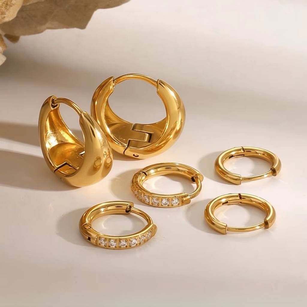 18Kt Gold Plated Dainty Set Of Three Bali And Golden Hoop Waterproof Earring Set, Pappilon : INPAPPILON