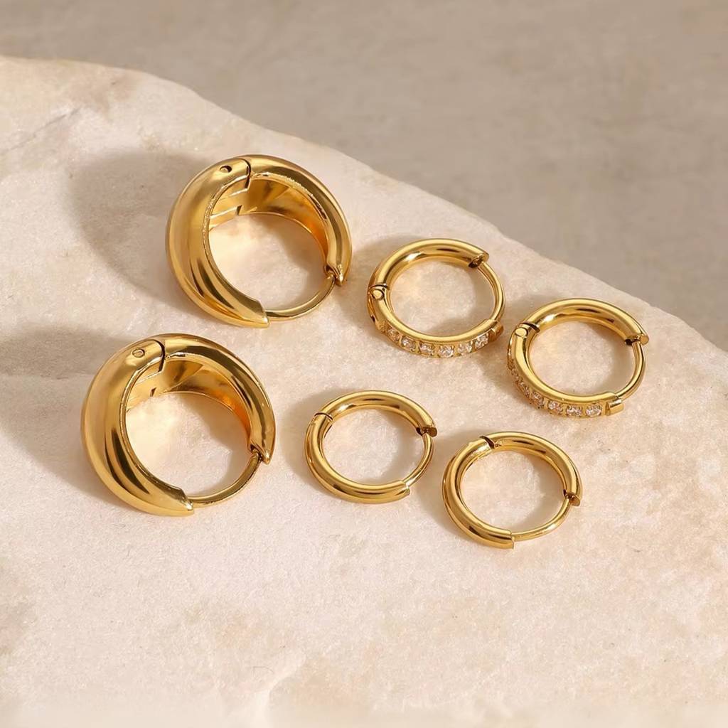 18Kt Gold Plated Dainty Set Of Three Bali And Golden Hoop Waterproof Earring Set, Pappilon : INPAPPILON