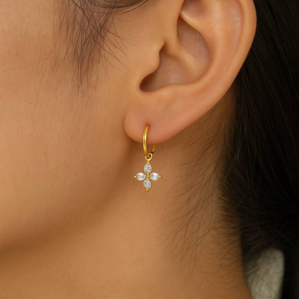 Zircon Flower Stainless Steel Waterproof Charm Earrings, Rosea : INROSEA