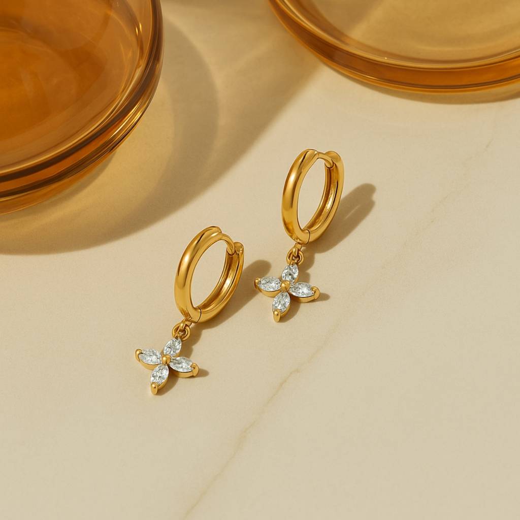 Zircon Flower Stainless Steel Waterproof Charm Earrings, Rosea : INROSEA