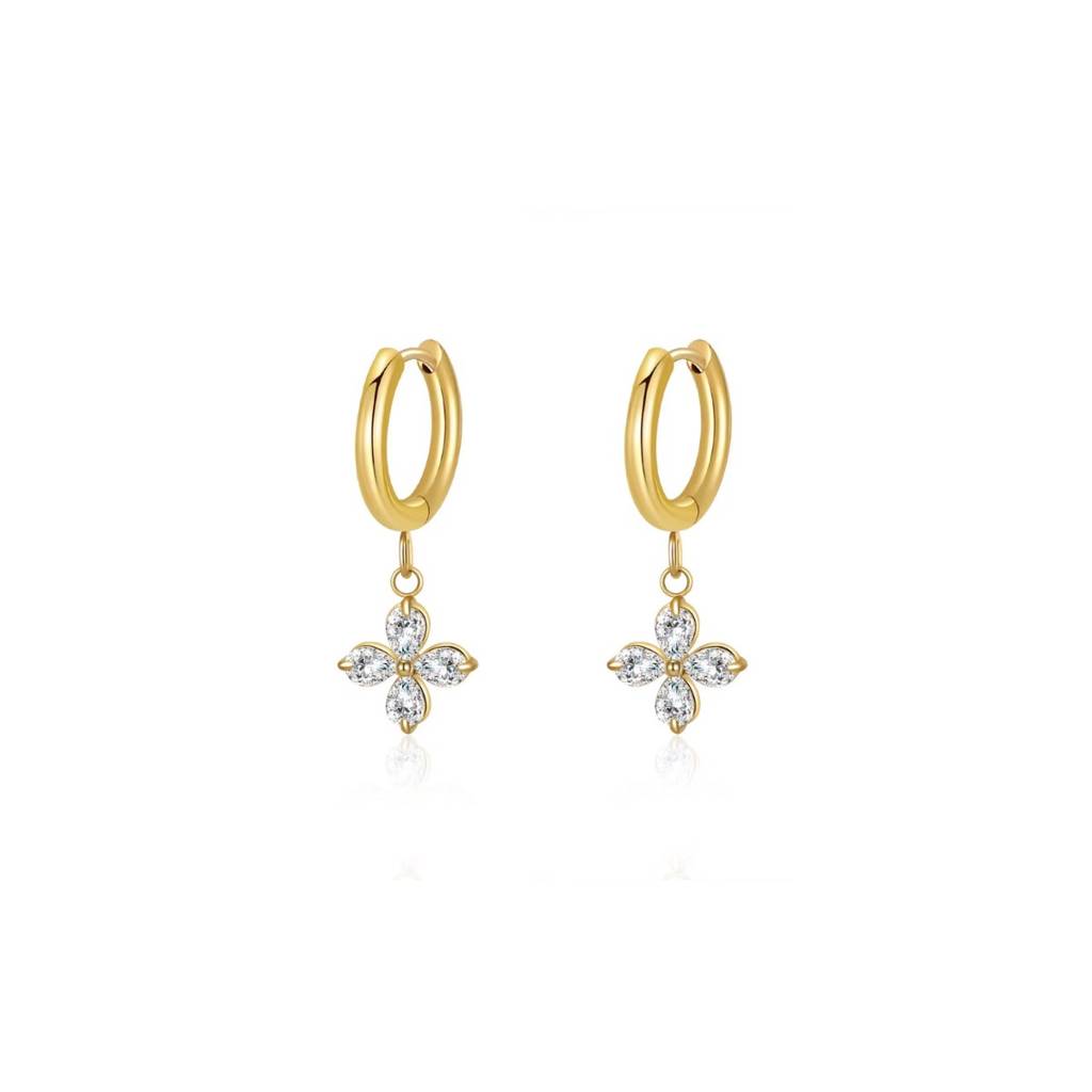 Zircon Flower Stainless Steel Waterproof Charm Earrings, Rosea : INROSEA