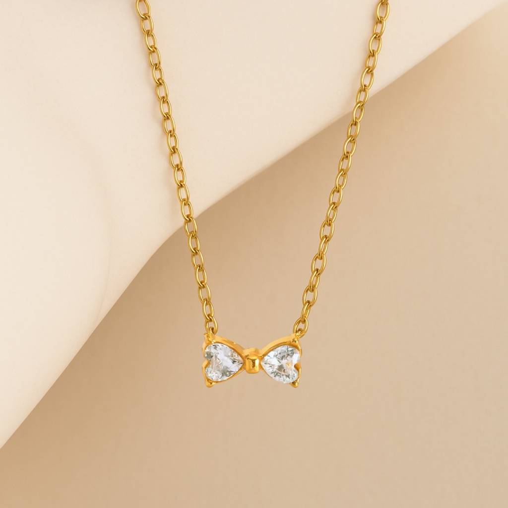 18Kt Gold Plated Minimal Bow Knot Stainless Steel Waterproof Pendant Necklace, Sia : INSIA