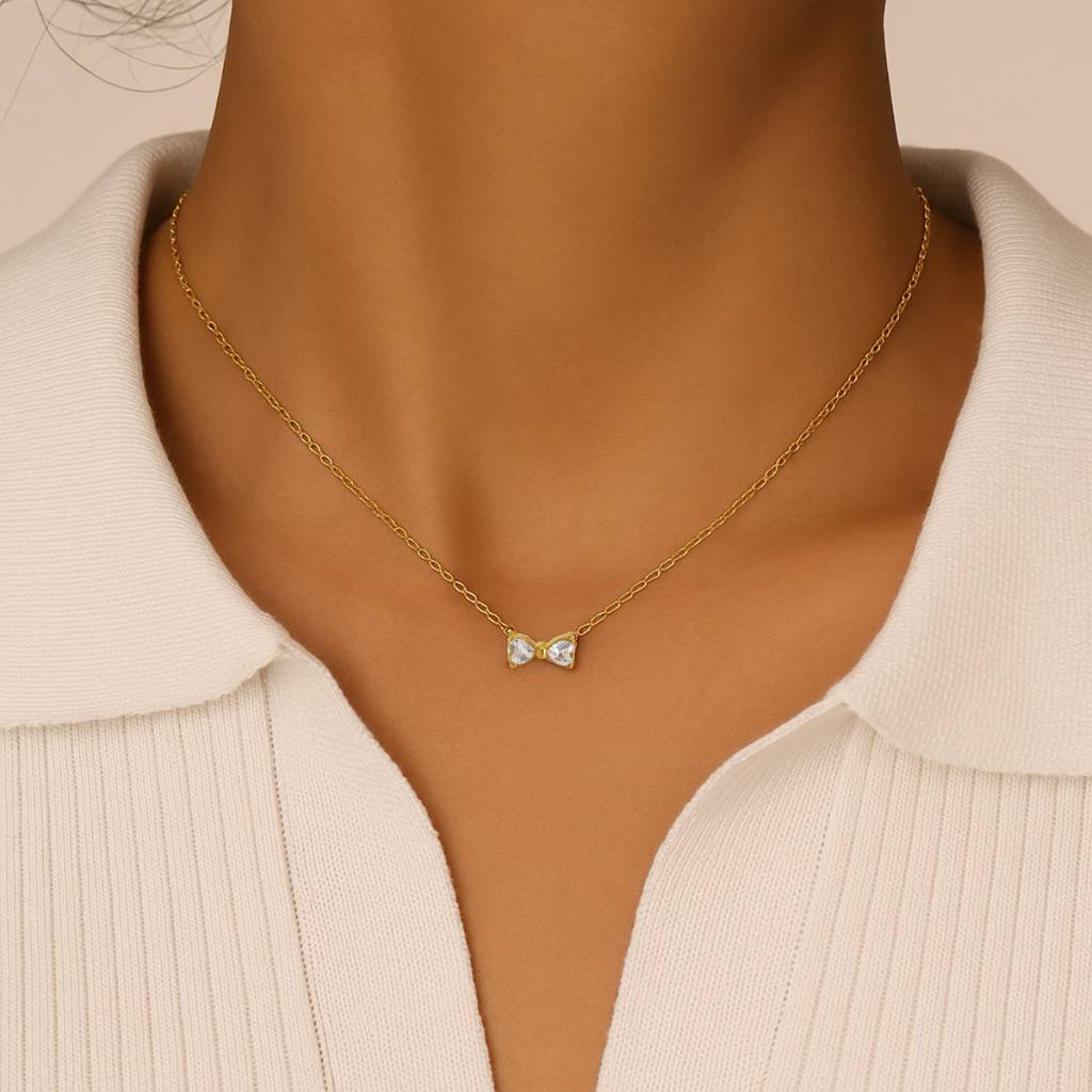 18Kt Gold Plated Minimal Bow Knot Stainless Steel Waterproof Pendant Necklace, Sia : INSIA