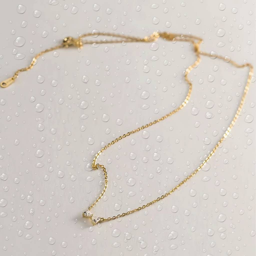 18Kt Gold Plated Minimal Bow Knot Stainless Steel Waterproof Pendant Necklace, Sia : INSIA