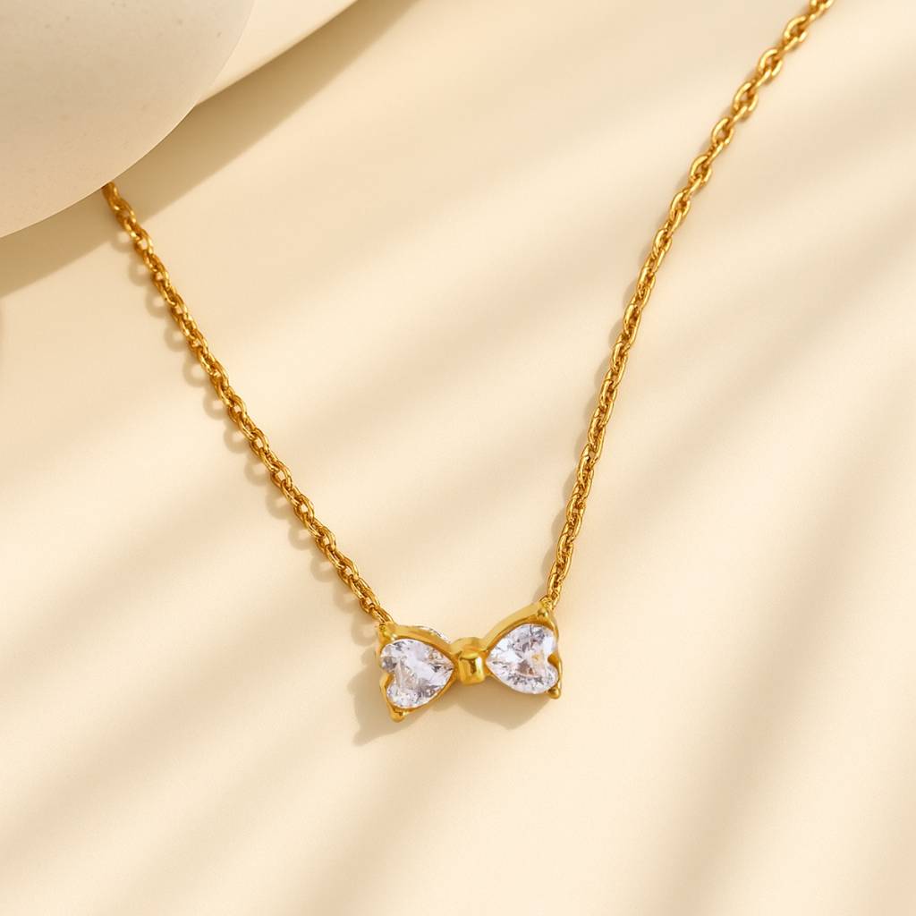18Kt Gold Plated Minimal Bow Knot Stainless Steel Waterproof Pendant Necklace, Sia : INSIA