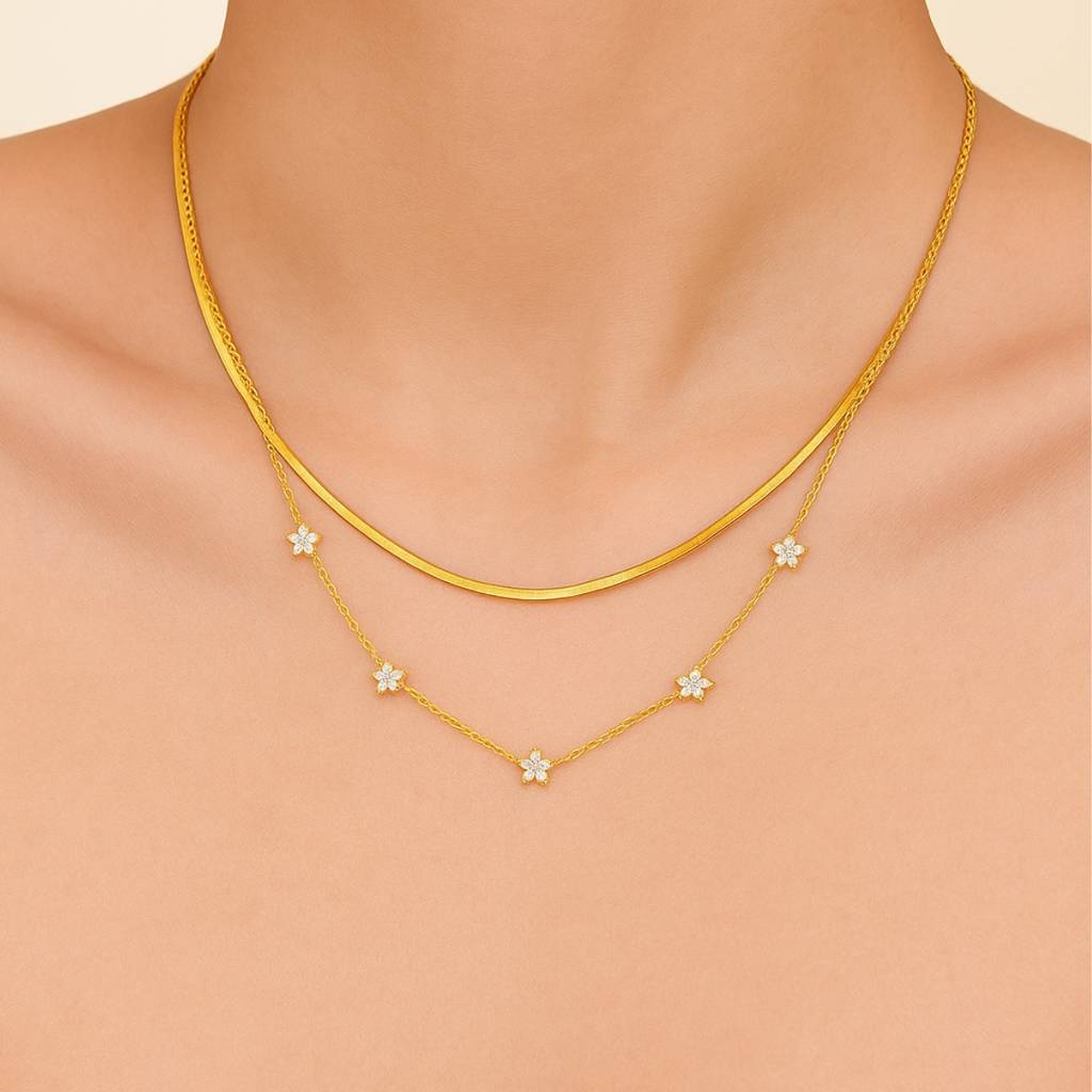 18Kt Gold Plated Floral Choker Stainless Steel Waterproof Necklace Set, Sylvie : INSYLVIE-FC