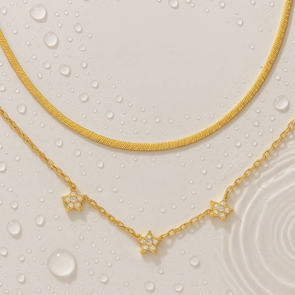 18Kt Gold Plated Floral Choker Stainless Steel Waterproof Necklace Set, Sylvie : INSYLVIE-FC
