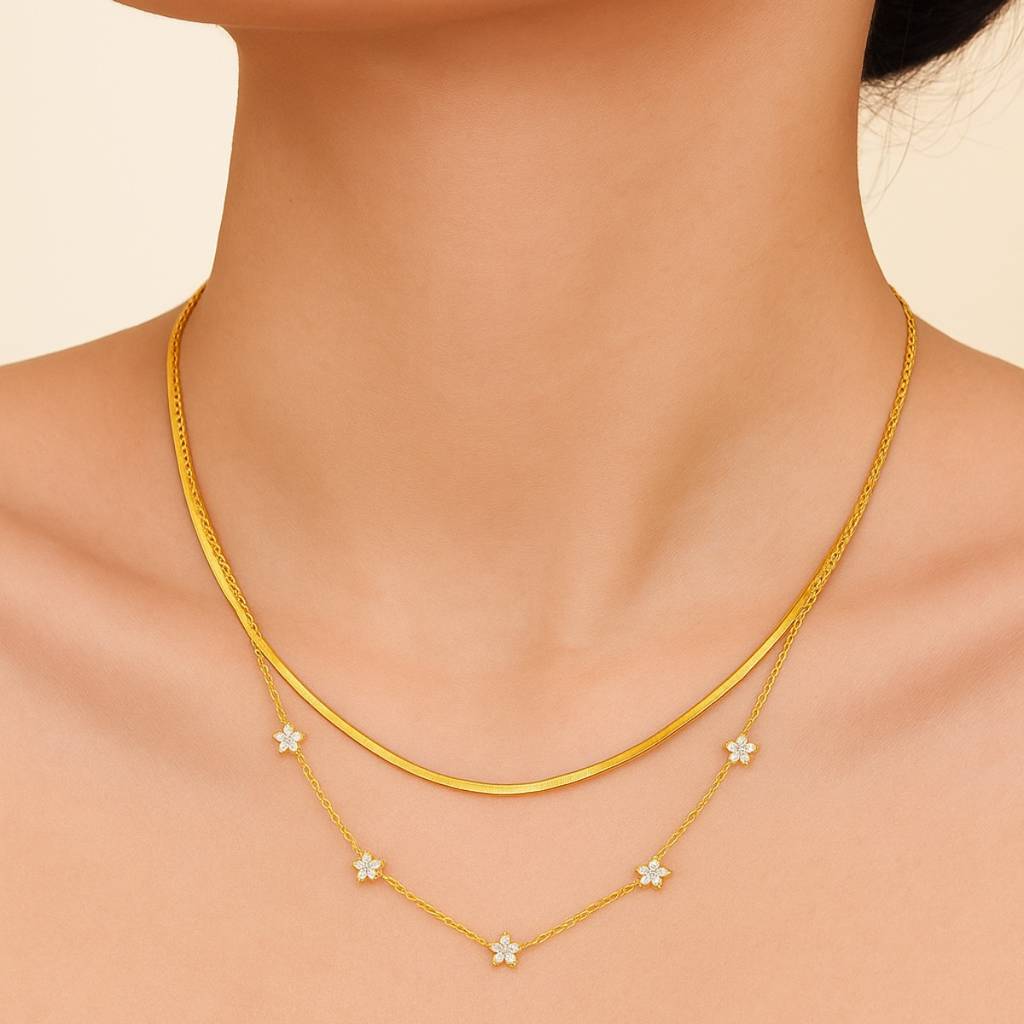 18Kt Gold Plated Floral Choker Stainless Steel Waterproof Necklace Set, Sylvie : INSYLVIE-FC
