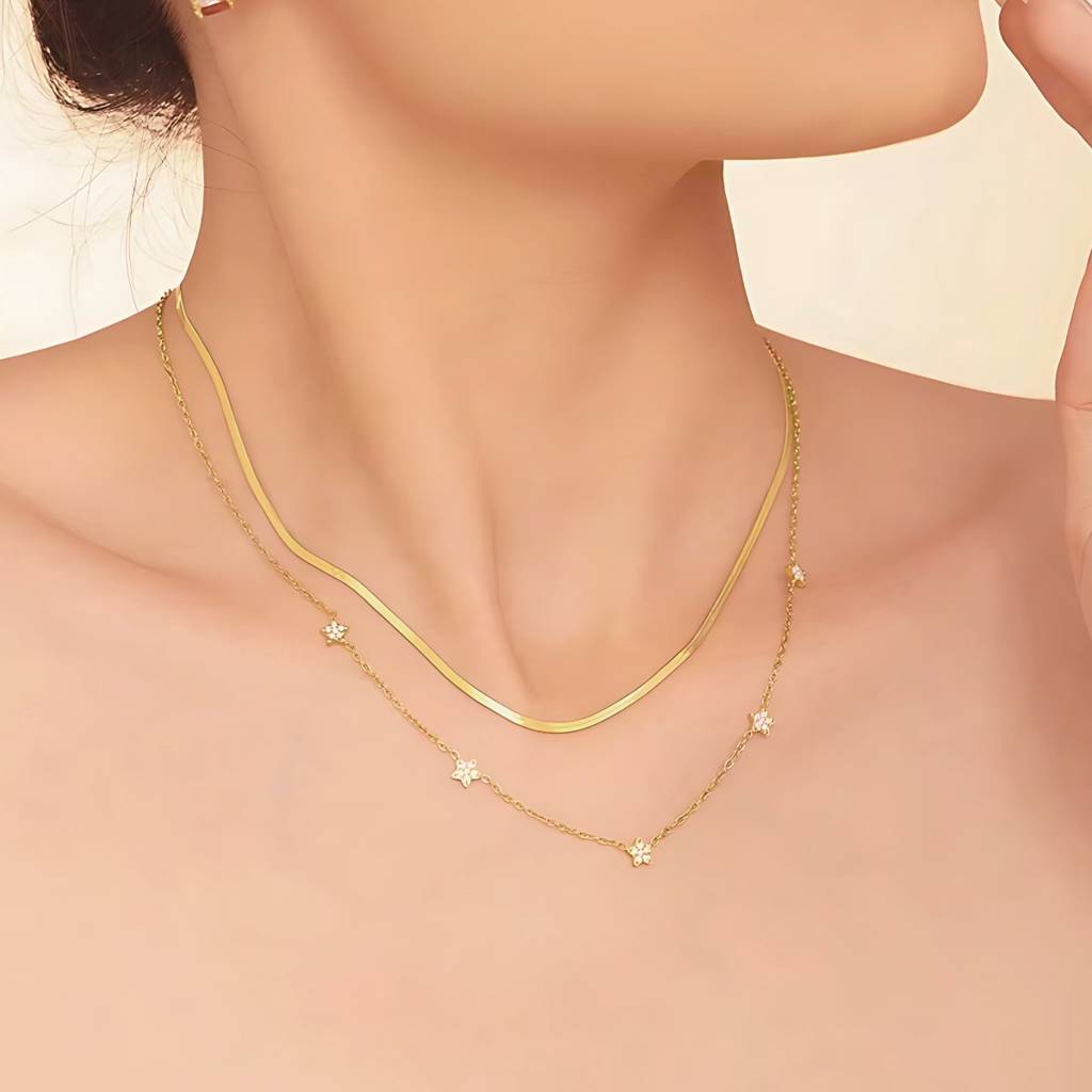18Kt Gold Plated Floral Choker Stainless Steel Waterproof Necklace Set, Sylvie : INSYLVIE-FC