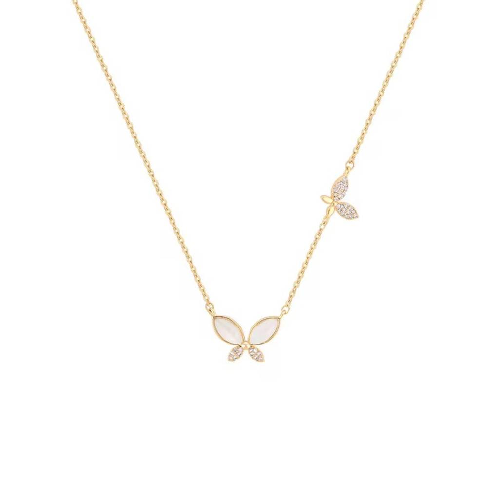 Opal Butterfly And Crystal Rhinestone Stainless Steel Waterproof Pendant Necklace, Vivi : INVIVI