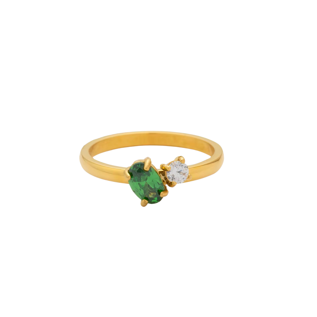 Toi Et Moi Oval & Round Shaped Green Sapphire Solitaire Ring, You&Me : INYOUME-G