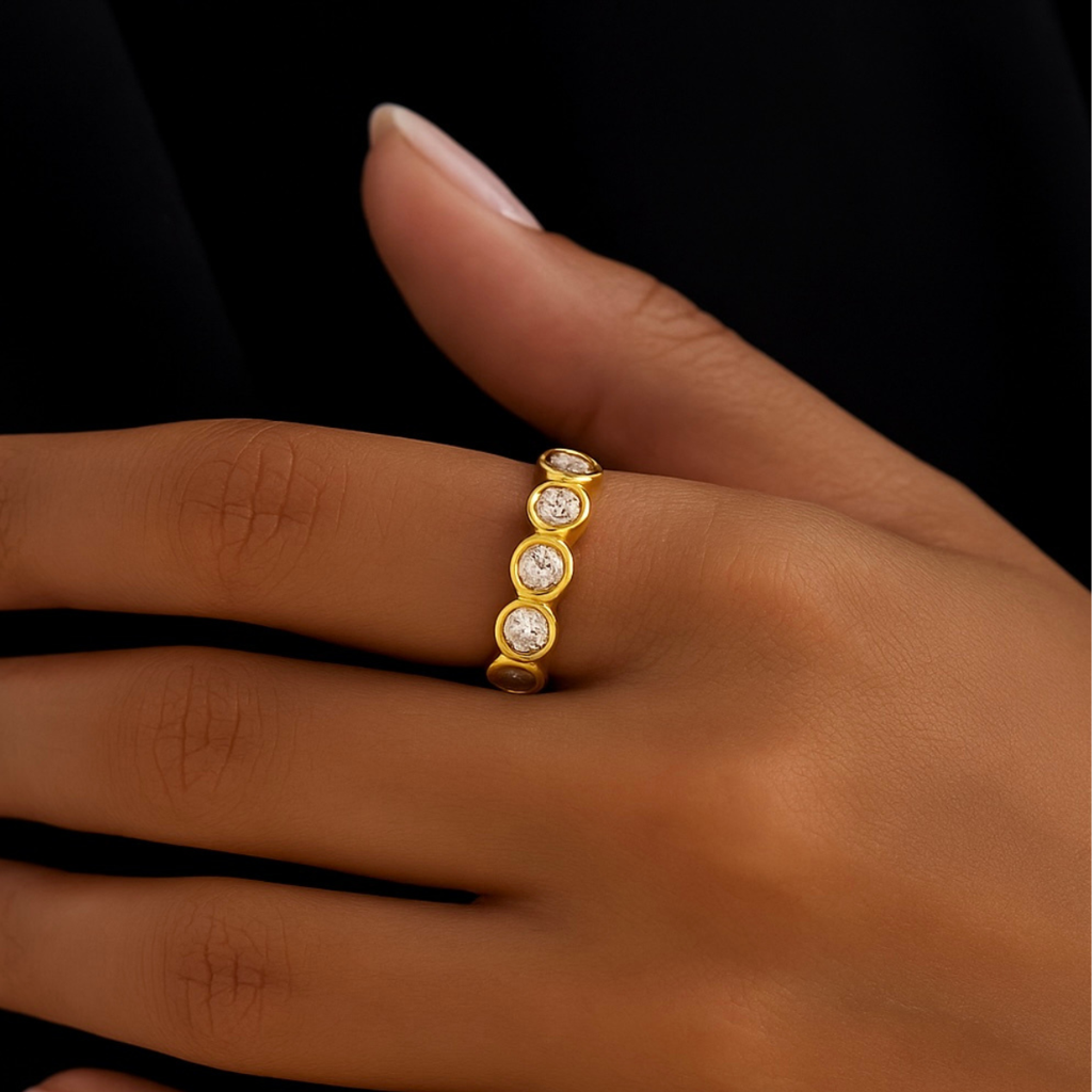 Round White Zircon Bezel Finger Ring, Ziya : INZIYA