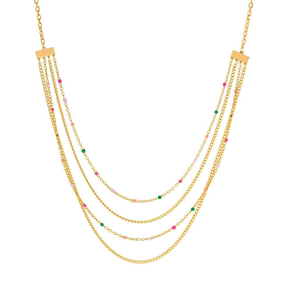 18Kt Gold Plated Multilayered Beaded Bar Necklace, Myra : INMYRA