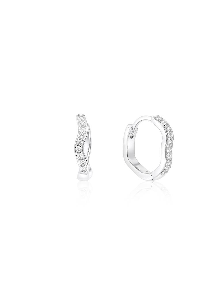 Wavy Cz Silver Hoop Earrings : IWER2154