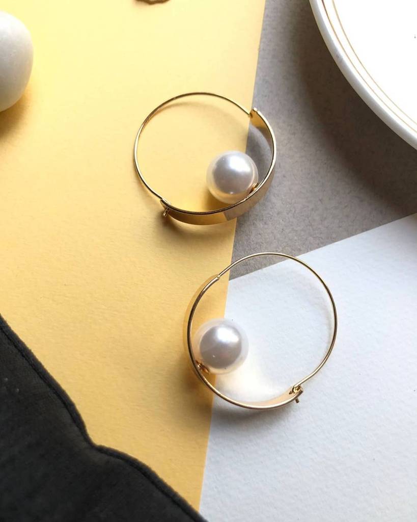 Golden Bold Pearl Hoop Earring