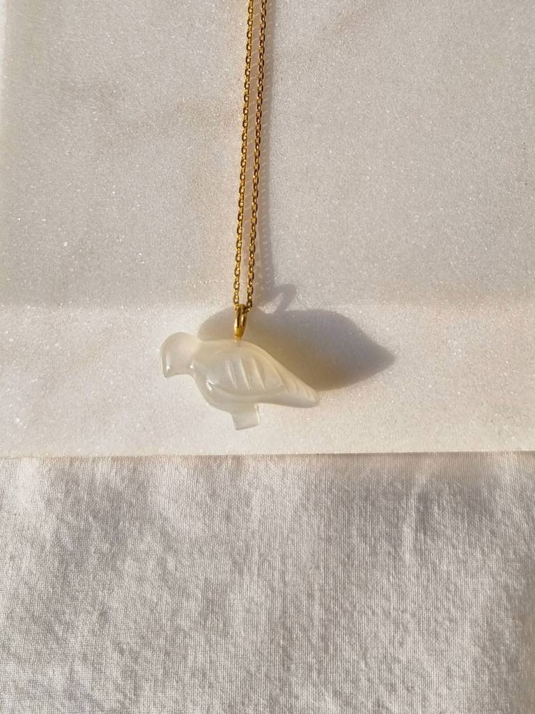 White Moonstone Dove Pendant With 18Kt Gold Plated On Brass Chain